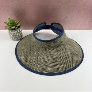 West Marine Blue Brown Paper Straw Sun Visor Hat Women Nautical